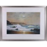 Peter Cosslett, 'Moonlit Sea' signed limited edition print 615/850, 40cm x 60cm, framed and glazed.