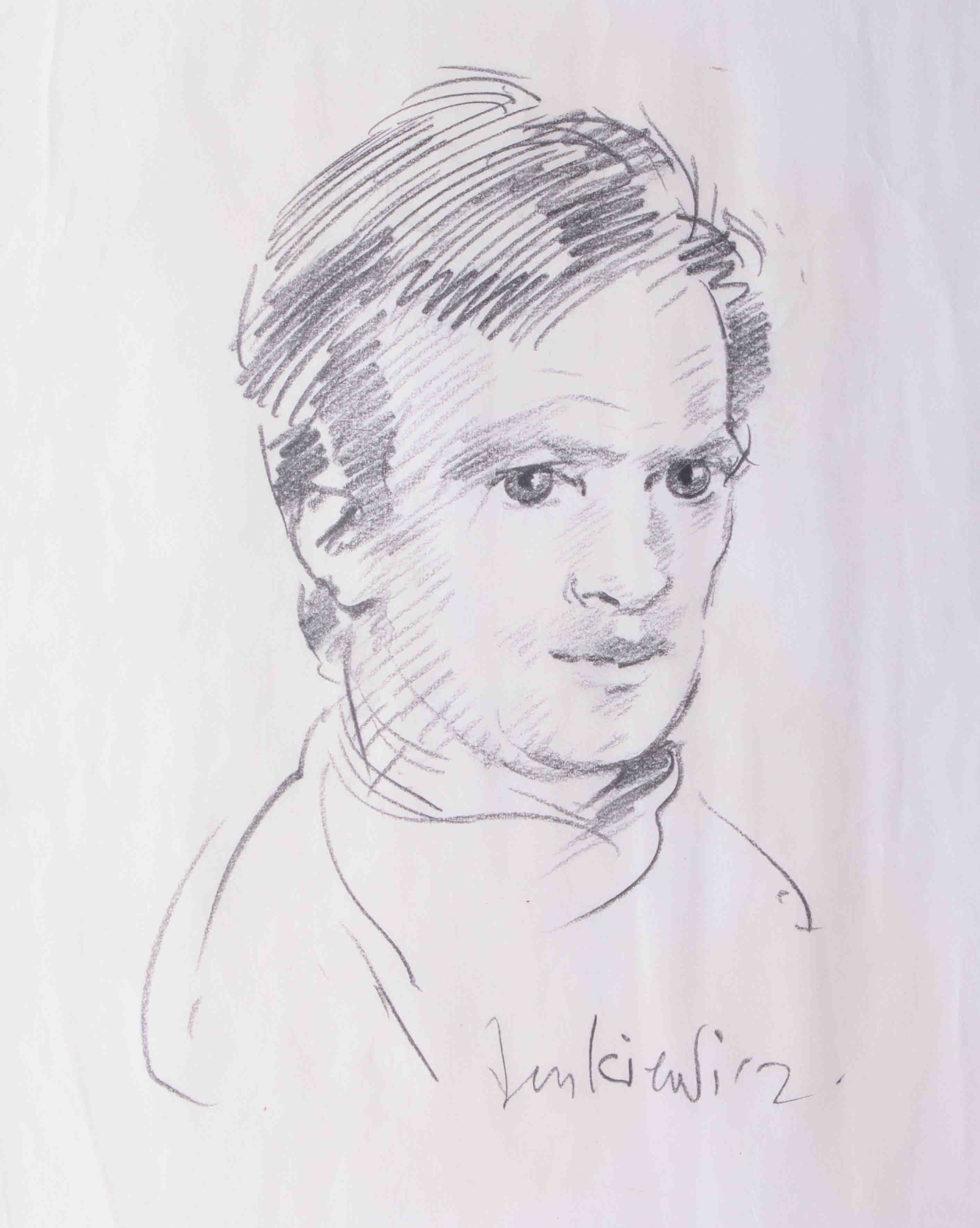 Robert Lenkiewicz (1941-2002) early pencil portrait of a young man, signed, 37cm x 37cm, mounted - Image 2 of 2
