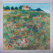 Fred Yates (1922 - 2008), 'Poppy Field, St. Erth, 89', signed oil on board, 86cm x 86cm, titled and