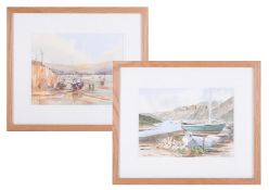 Brian J.Bird (Plymouth artist) two paintings including 'Fishing Boats on an Estuary and Solva,