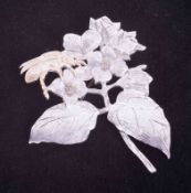 A handmade silver & gilt brooch of a bee on orange blossom hand made with original drawing in