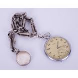 An open faced nickel-chrome cased pocket watch, mechanical pendant wind movement, Eros, full