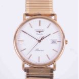 Longines, a gents Presence date quartz gold plated wristwatch, number on back plate 25423401.