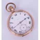 Rolex, an open face pocket watch, moon gold plated case, serial 230384, pendant wind, roman