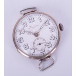 Longines, Trench watch, circa 1916-1920, cracked dial, Continental silver, running order.