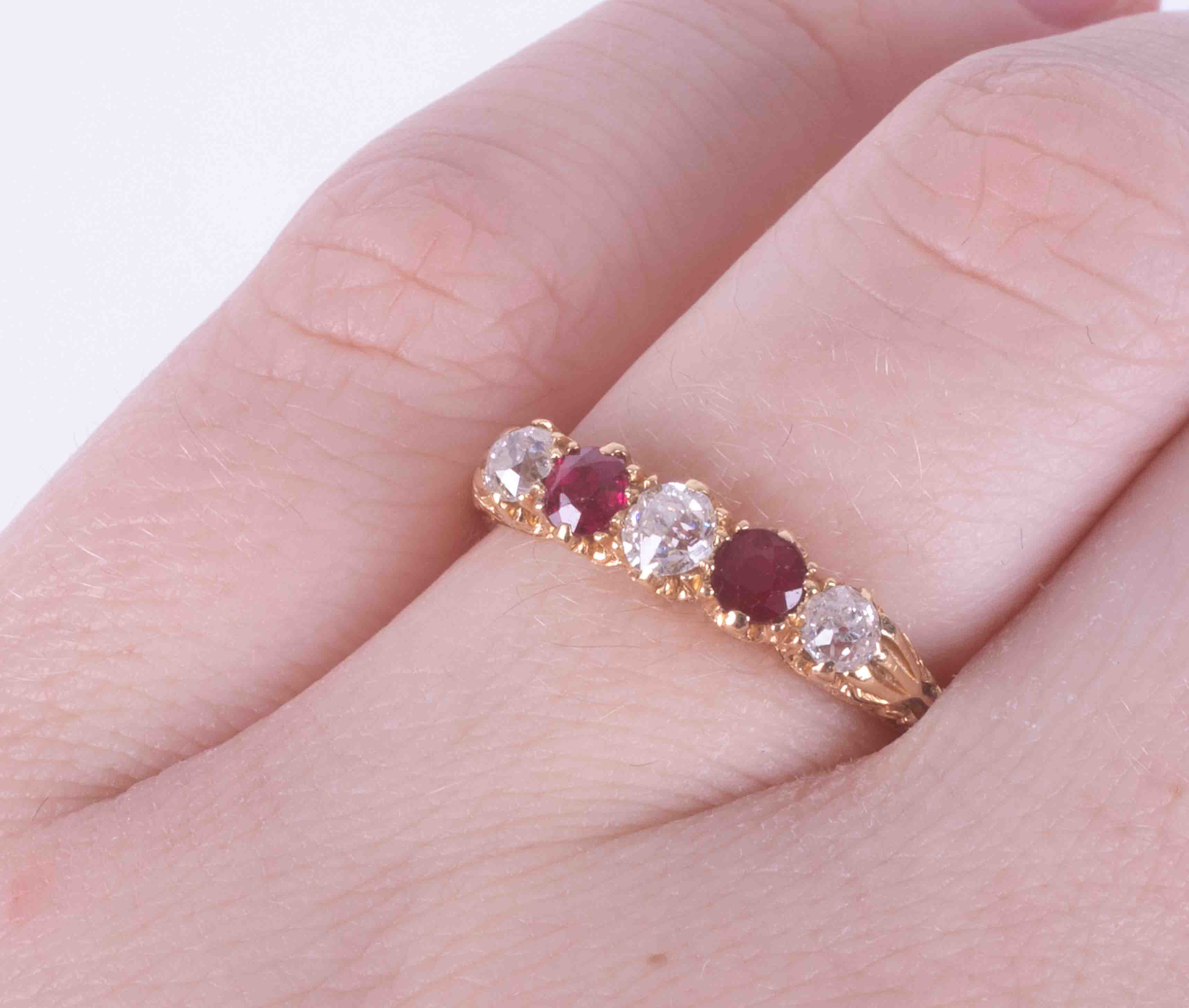 An 18ct yellow gold five stone gypsy style ring set with three old round cut diamonds, total - Image 2 of 2