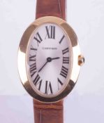 Cartier, a ladies 18ct yellow gold Baignoire flat SM YG oval faced Cartier quartz wristwatch with