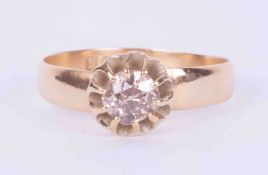 An antique 18ct yellow gold ring set with an old round cut diamond, approx. 0.75 carats, 3.00gm,