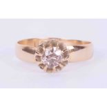 An antique 18ct yellow gold ring set with an old round cut diamond, approx. 0.75 carats, 3.00gm,