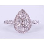 An 18ct white gold pear shaped cluster ring set with a total of 1.00 carats of round brilliant cut