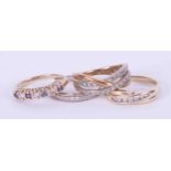 Four 9ct gold rings to include a 9ct white gold half eternity ring set diamonds, 2.05gm, size L, a