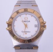 Omega, a Constellation wristwatch, white dial with date, the backplate marked De Ville, running