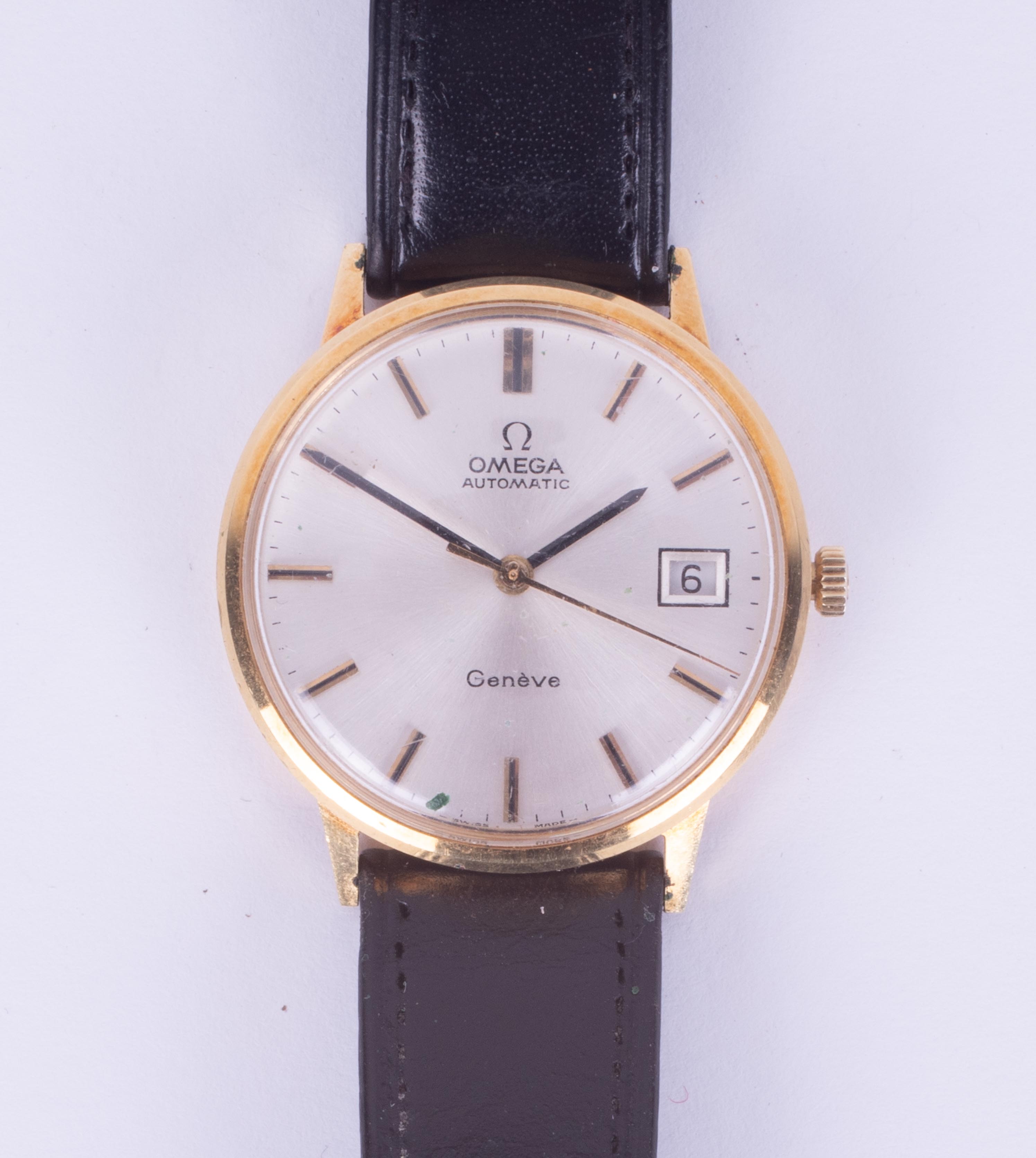 Omega, a vintage 18ct gold gent's automatic wristwatch, the dial marked Geneva, the backplate with