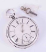 A silver gents pocket watch, with key.