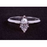 A 14k white gold ring set with a marquise cut diamond, approx. 0.95 carats, colour G-H & SI2