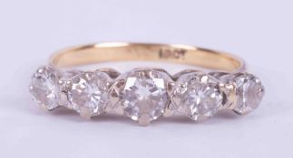 An 18ct yellow gold five stone ring set with old round cut diamonds, approx. total weight 1.00 carat