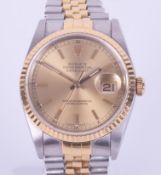 Rolex, a gent's stainless steel and gold Oyster Perpetual Datejust with original box and papers,
