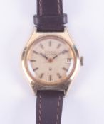 Bulova, a ladies gold plated Accutron wristwatch, glass scratched, running, some wear to case.