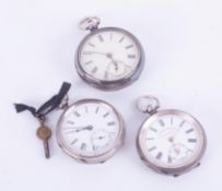 Three silver cased Antique pocket watches including J.G Graves of Sheffield, Victorian fusee watch