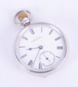 A Waltham silver open face pocket watch, keyless movement, Roman numerals, sub second dial.