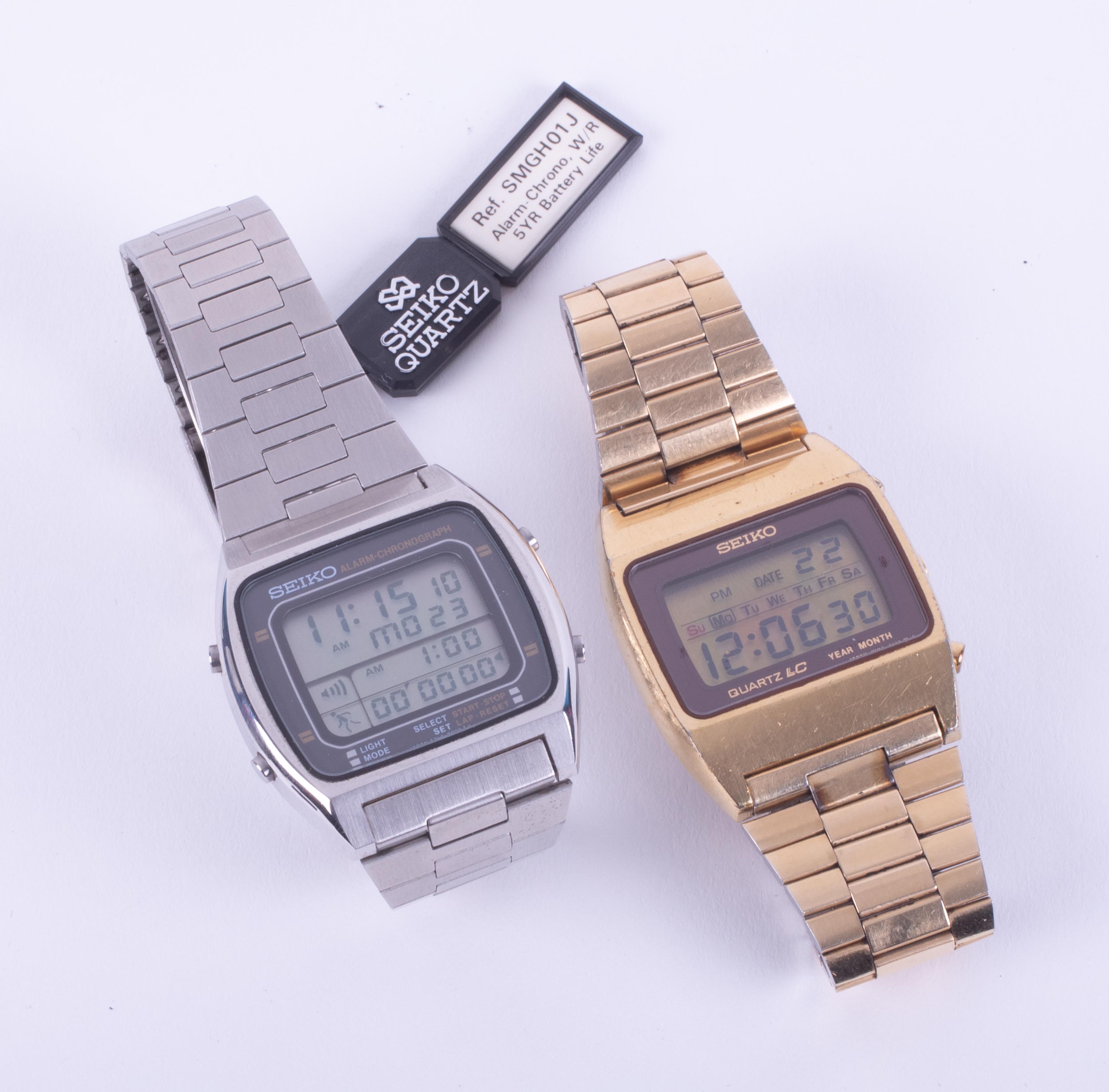 Two Seiko digital wristwatches stainless steel including reference smgh01j, alarm chrono and a