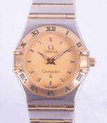 Omega, a ladies Constellation Manhattan 25mm wristwatch in gold and stainless steel,