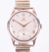 Omega, a vintage gents 9ct gold cased wristwatch, with engraved and personalised back plate dated