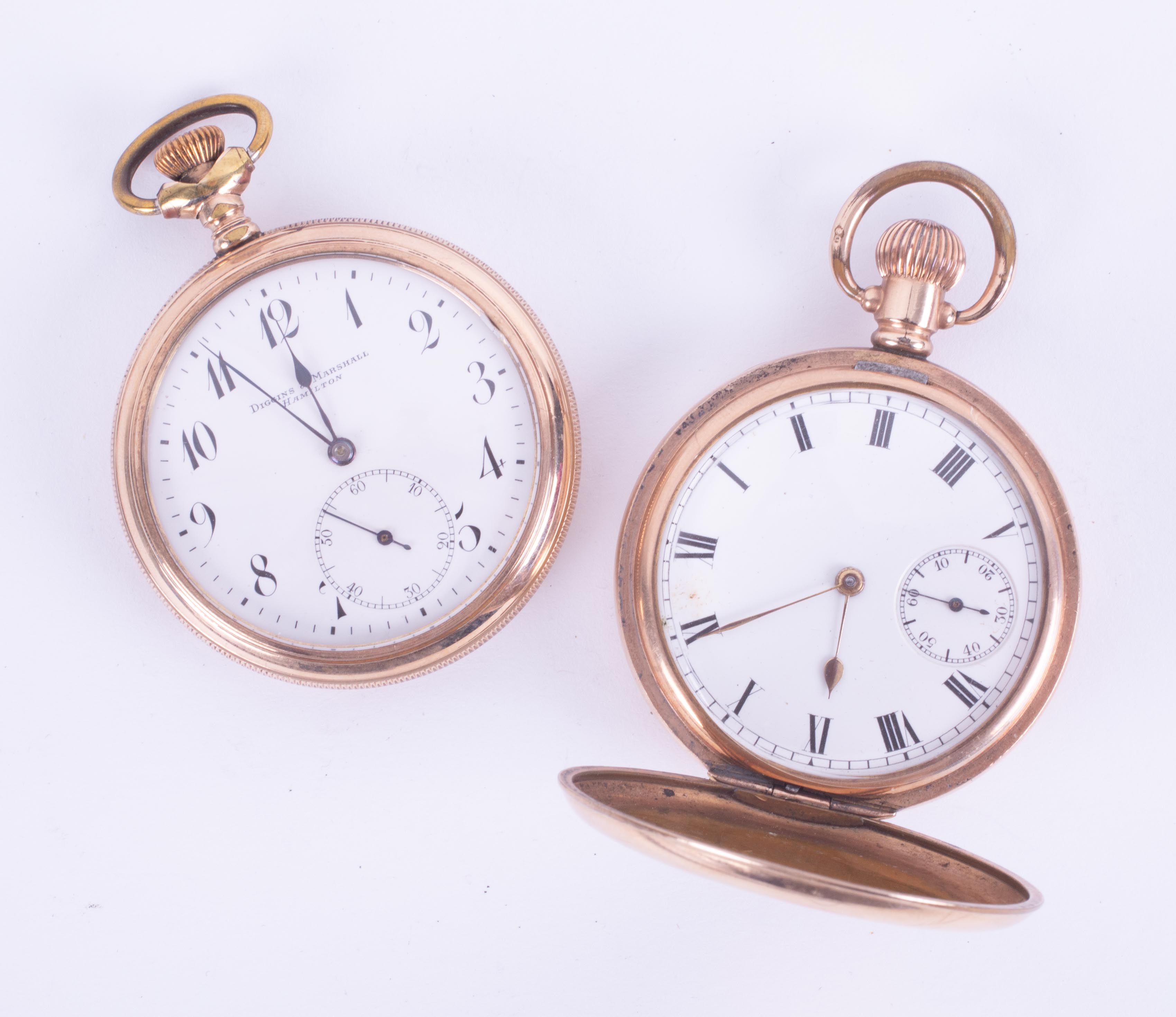 A vintage Waltham gold plated full hunter pocket watch, the dial with Roman numerals, sub seconds,