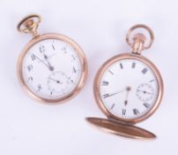 A vintage Waltham gold plated full hunter pocket watch, the dial with Roman numerals, sub seconds,