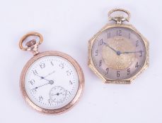 A Vintage Waltham dress pocket watch crown wind, etched gold gilt case, black Arabic numerals with