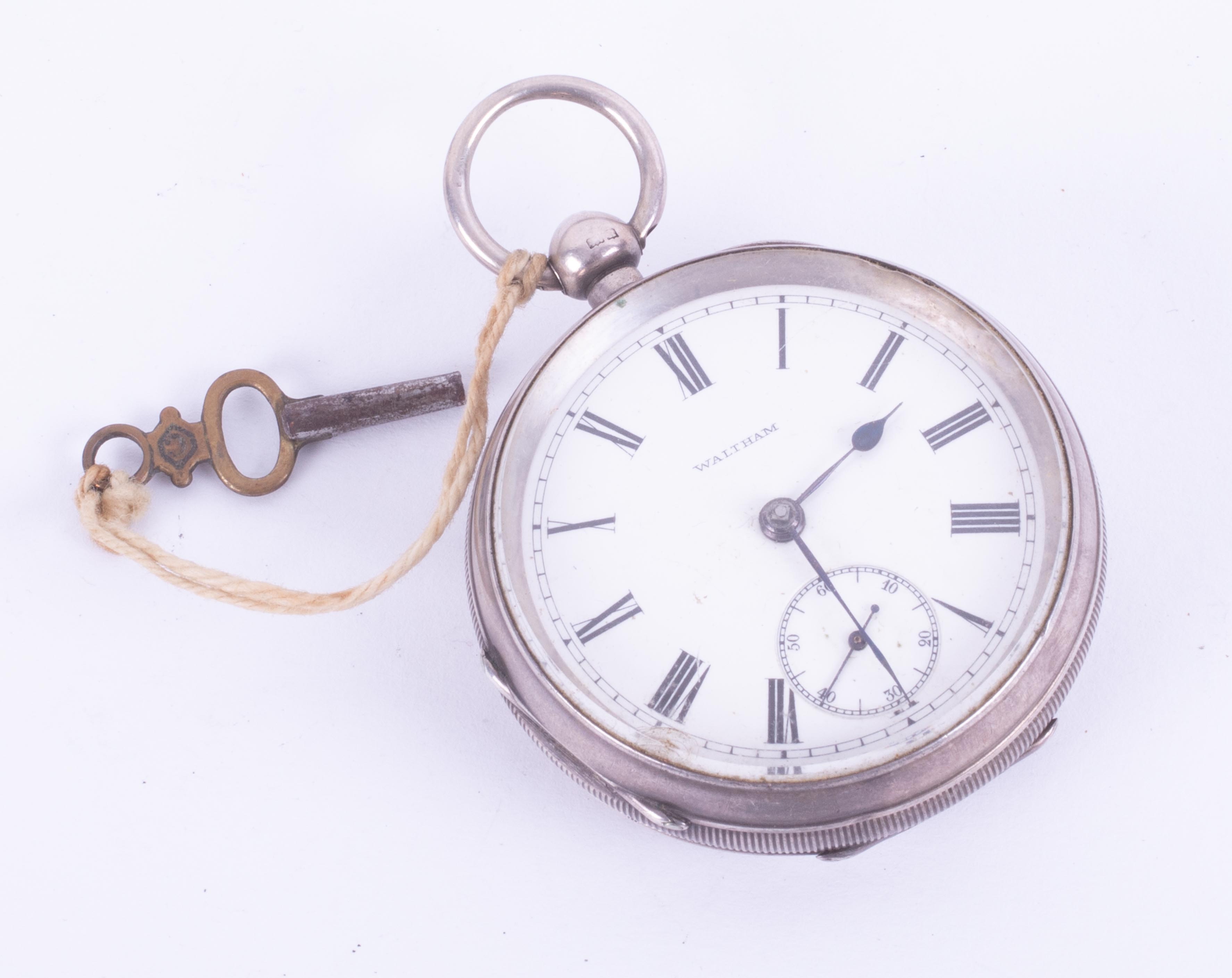 Waltham, a silver open face pocket watch, key wind movement, sub second dial, movement signed A M