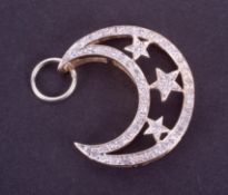 A 9ct yellow gold moon & star pendant set with small round cut diamonds, length approx. 2.5cm, 2.