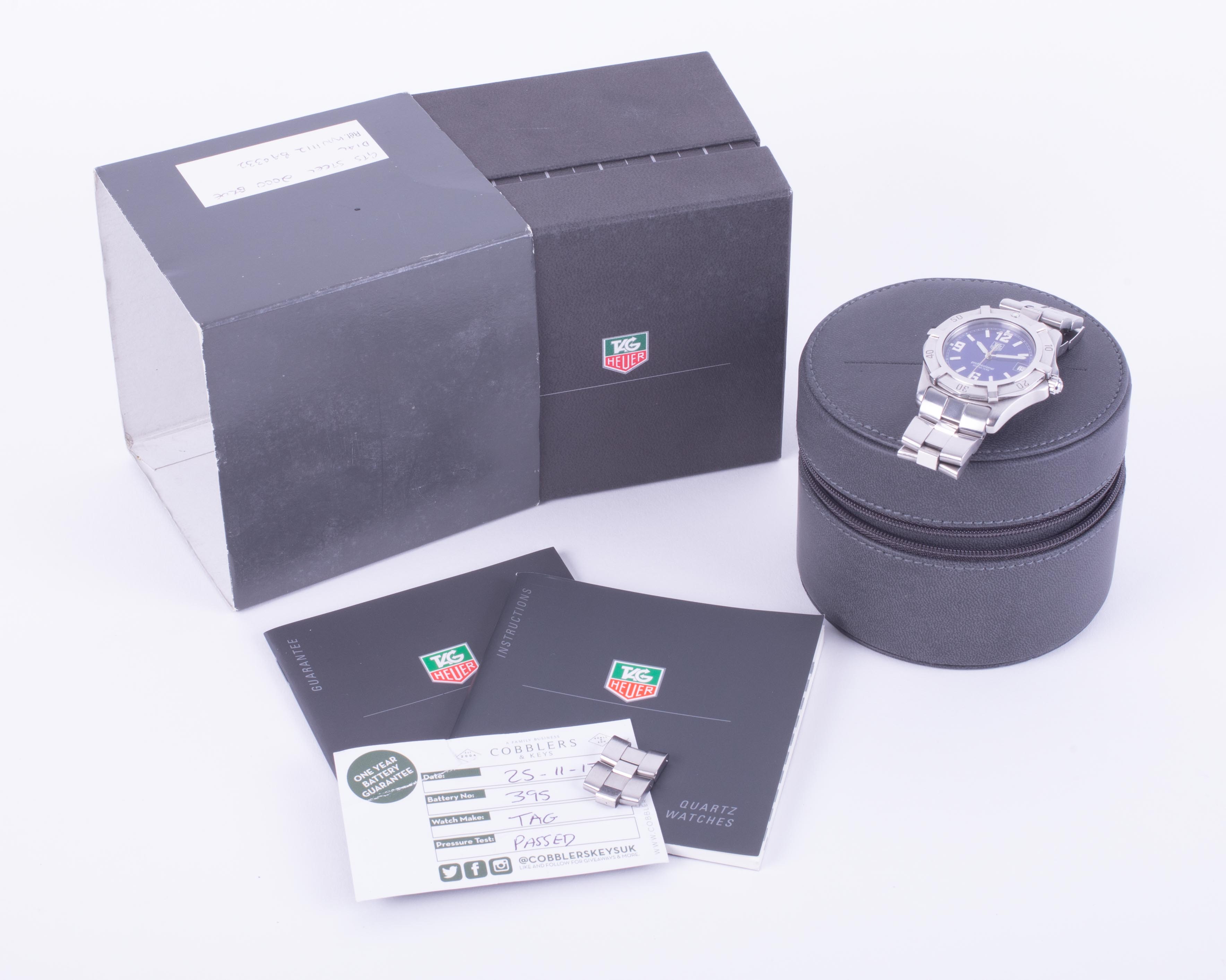 Tag Heuer, a gents stainless steel wristwatch, professional date, box and papers and links, card - Image 2 of 2