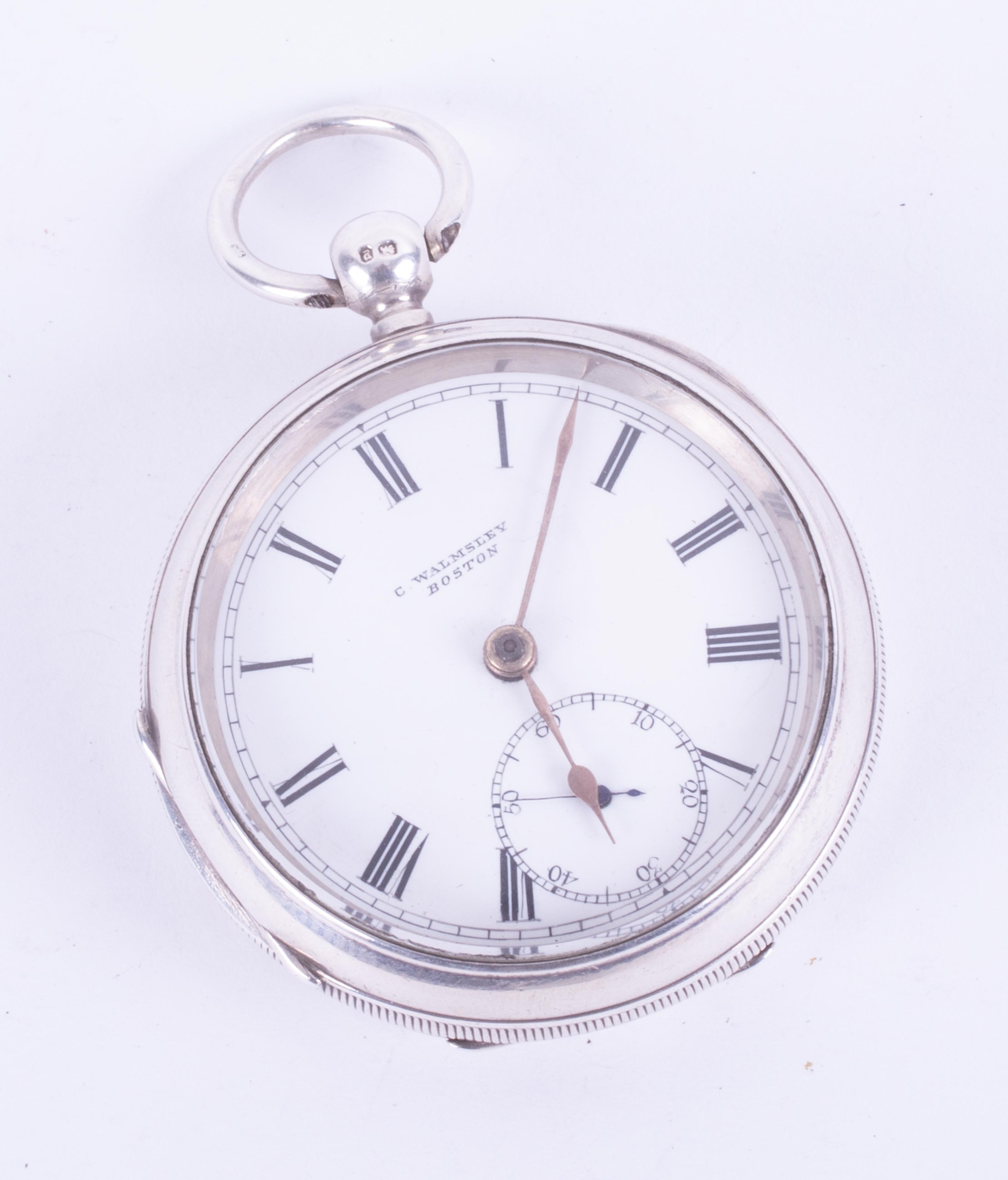 Silver open face gent's pocket watch, the dial marked G. Walmsay, Boston, with sub seconds, the