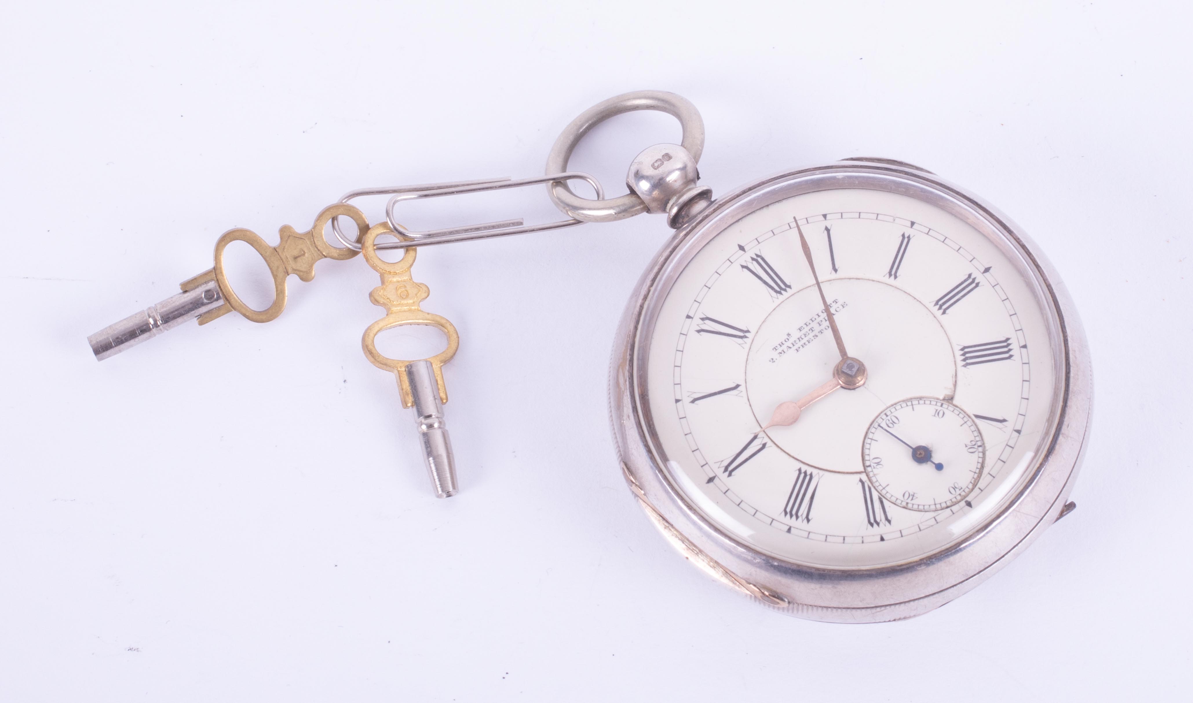 Victorian silver cased fusee pocket watch, Thomas Elliott of Preston, key wind movement sub second