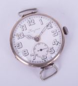 Longines, Trench watch, circa 1916-1920, cracked dial, Continental silver, running order.