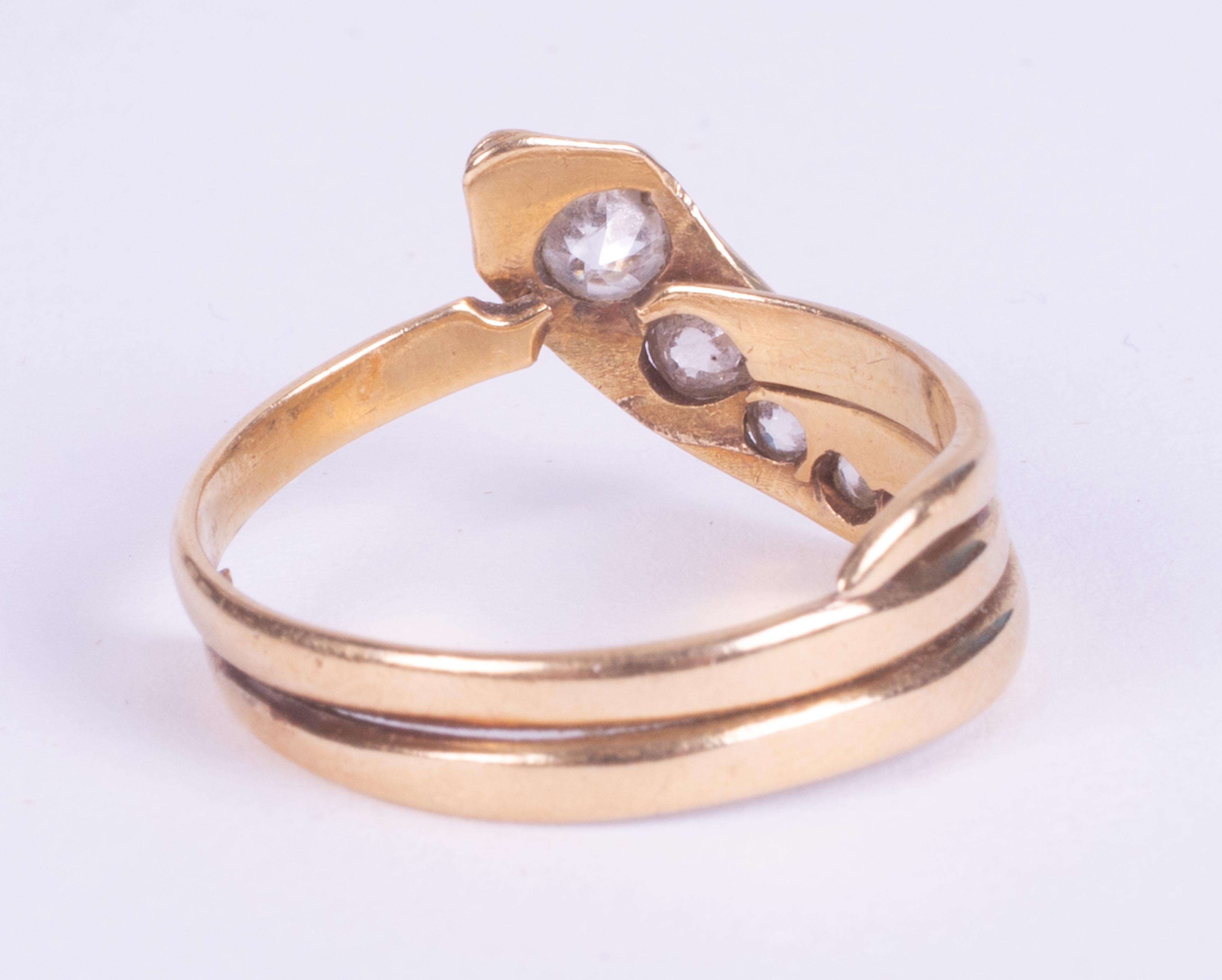 An 18ct yellow gold antique snake ring set with five old graduated round cut diamonds, approx. total - Image 5 of 8