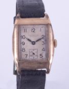 J.W.Benson, London, a vintage 9ct gold gents tank cased wristwatch, the inner back plate marked A.