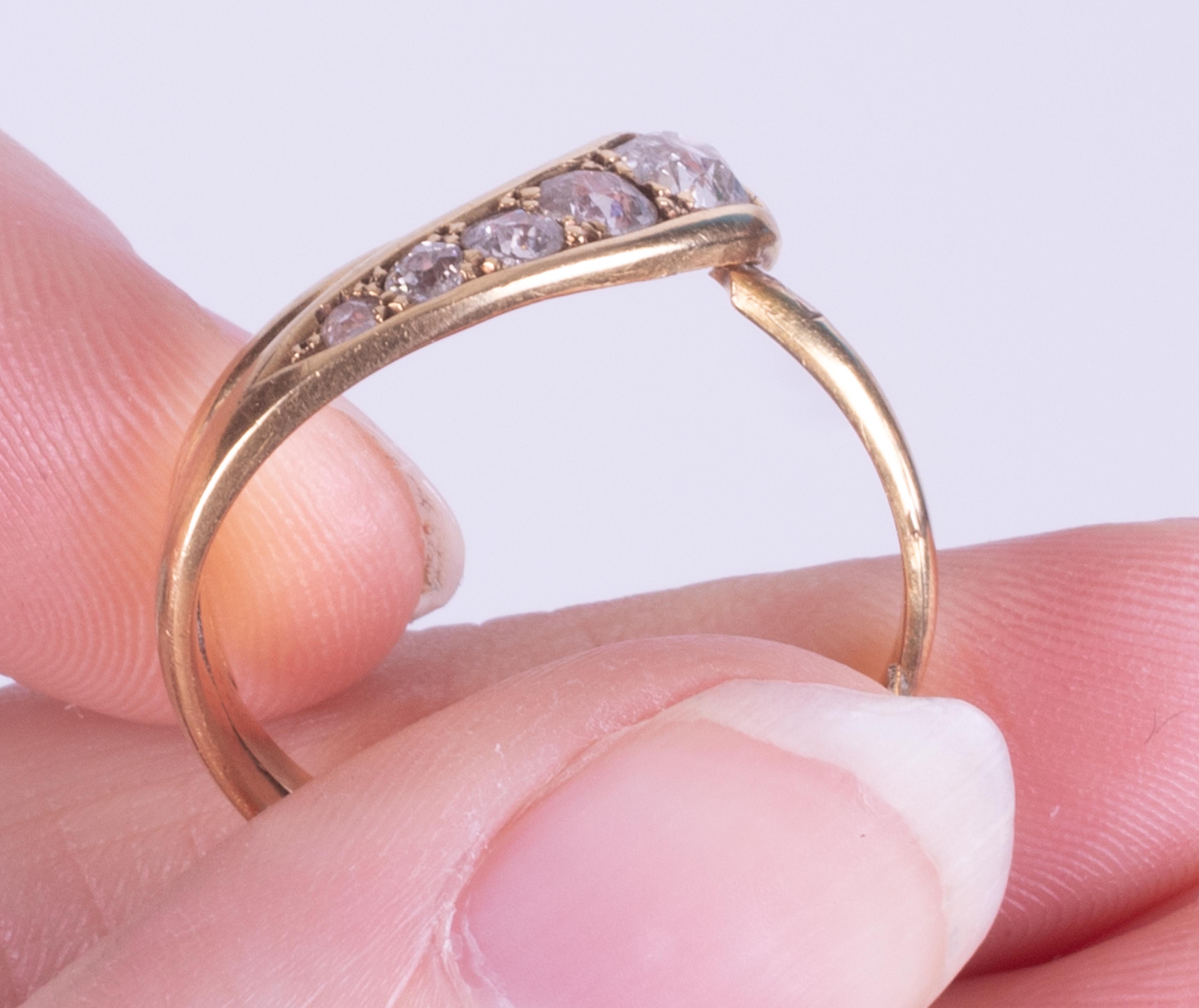 An 18ct yellow gold antique snake ring set with five old graduated round cut diamonds, approx. total - Image 8 of 8