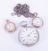 Victorian silver open face pocket watch by J.B.Rabsly together with silver and gold case fob watch