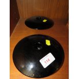 Pair of dark blue studio glass candle holders of circular flattened form