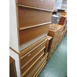 WOOD VENEER THREE-DRAWER CHEST, TOGETHER WITH A PAIR OF BEDSIDE CHESTS