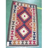 MAIMUNA KILIM RUG, BROWN GROUND WITH GEOMETRIC PATTERN, 133 X 84CM