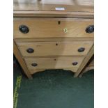 LIGHT OAK CHEST OF THREE DRAWERS WITH BRASS HANDLES