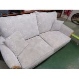 J C SMITH VERONA LIGHTWOOD FRAMED THREE-SEATER SOFA WITH BRUSHSTROKE PATTERN BEIGE UPHOLSTERY AND
