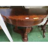 MAHOGANY DEMI LUNE TABLE.