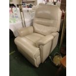 BEIGE LEATHER EFFECT MANUAL RECLINING SHERBORNE ARMCHAIR