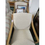 PAIR OF STUART JONES LIGHT WOOD FRAMED BENTWOOD CHAIRS WITH FOLIATE SEATS AND BACKS.