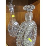Three cut glass stoppered decanters - ships, hoop and mallett