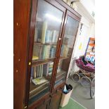 VICTORIAN MAHOGANY BOOKCASE WITH TWO GLAZED DOORS TO TOP, TWO DOORS TO BASE AND THREE DRAWERS